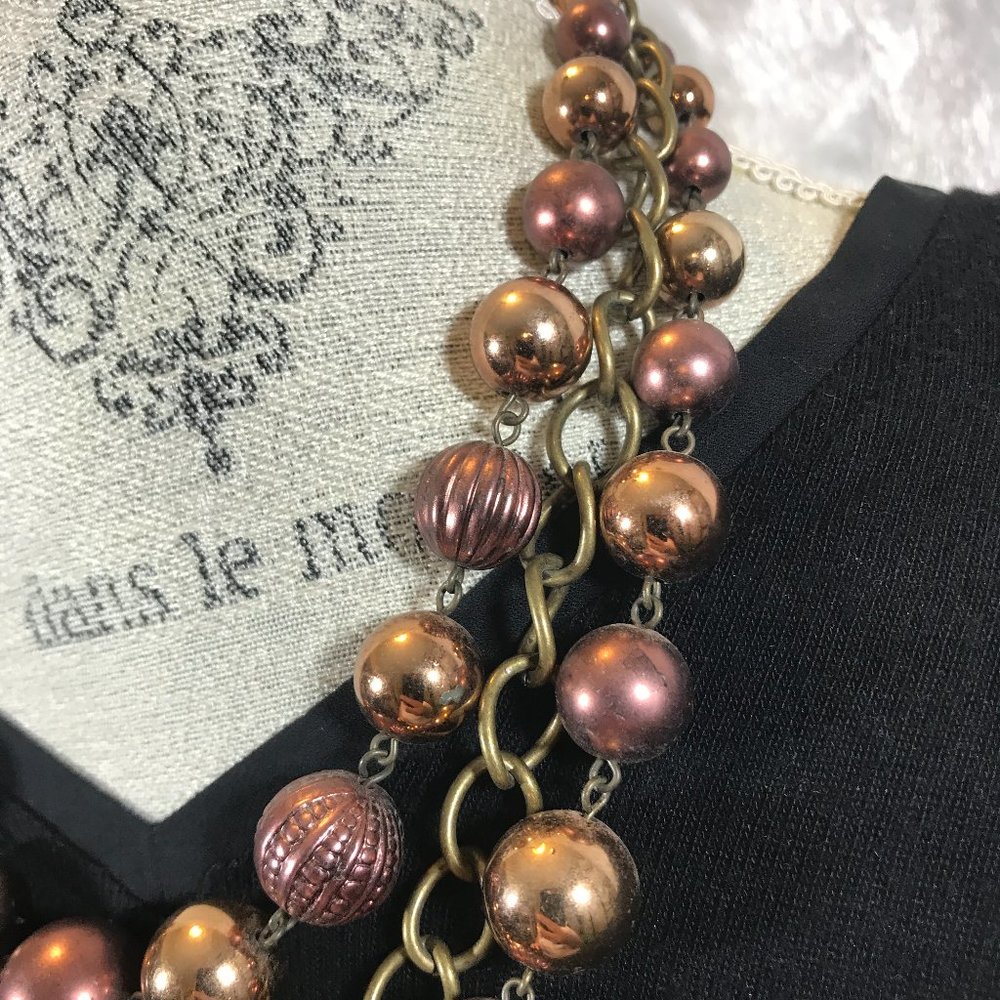 Multi strand Copper Bronze Bead and Chain Necklace - Picture 3 of 6